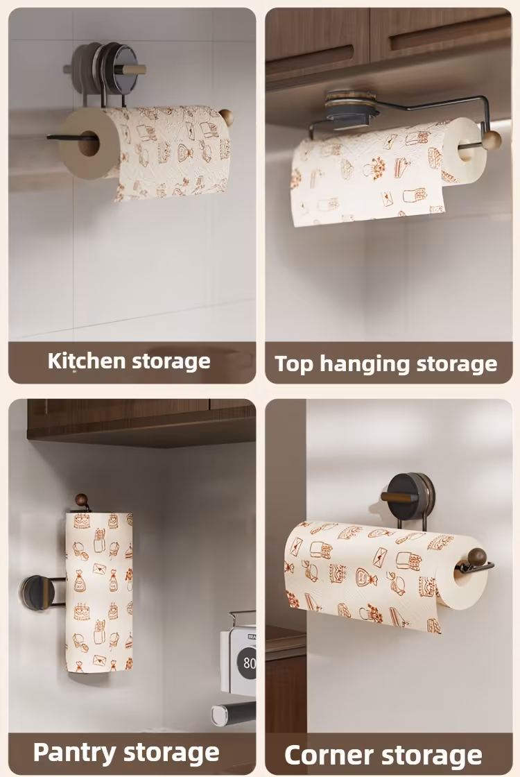 rotating suction cup kitchen towel holder a wall mounted paper towel rack that requires no drilling suitable for towels cling film and fabric rolls designed to for cabinets sinks and countertops Product details 0