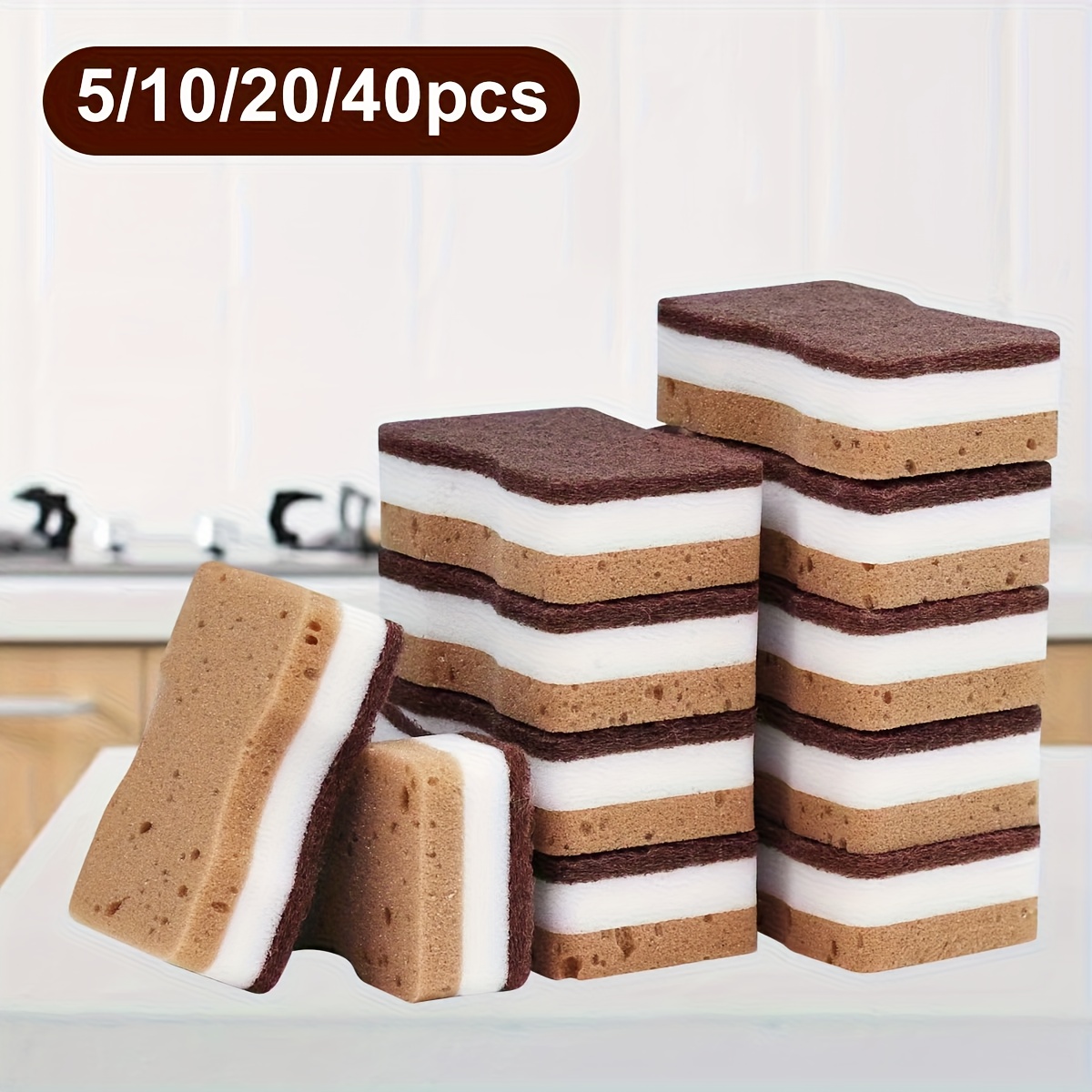 Three-Layer Seaweed Cleaning Sponges, Set of 5/10/20/40pcs