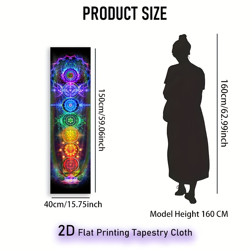 Image of 2d Flat Printing Chakra Vertical Blacklight Tapestry Chakras Long Luminous Tapestries For Bedroom In The Dark Decorative Wall Hanging Uv Reactive Home Decor For Living Room Dorm Unique Gifts For