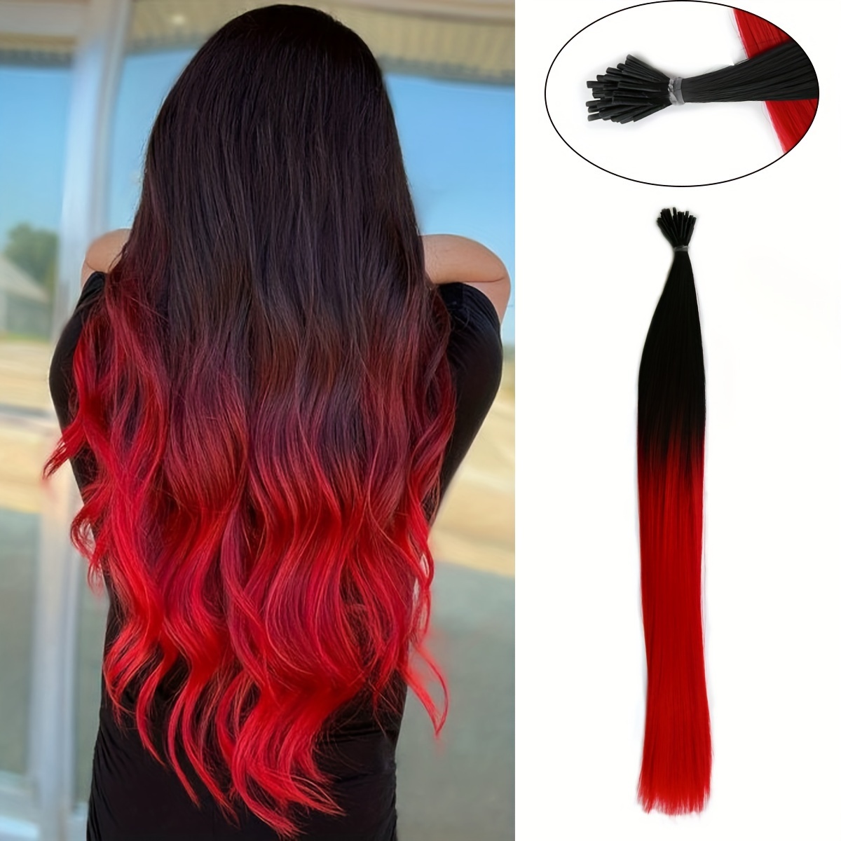 E-shop 20- Ombre Haarverlängerungen für Frauen - 20" Lang, Gerade Synthetische Stücke, Hitzebeständig, für Festivals & Feiertage