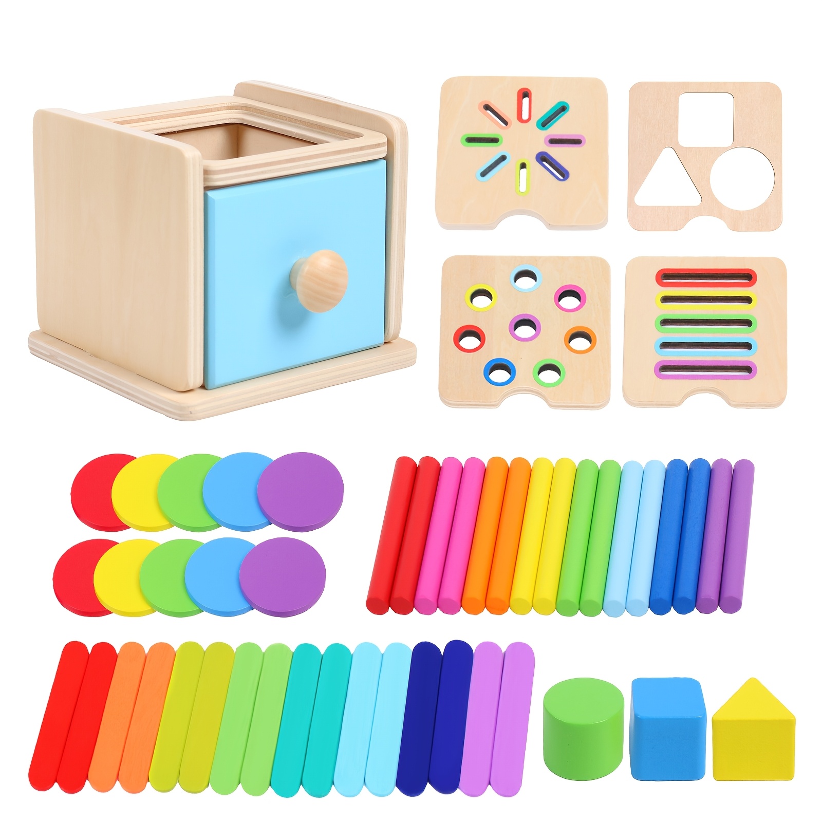 Image of Children Wooden Puzzle Educational Toys | Color Shape Classification -one Matching, Wooden Stick Sorting Stacking Board Games, Ideal For Easter, Thanksgiving, Christmas Gifts For Over