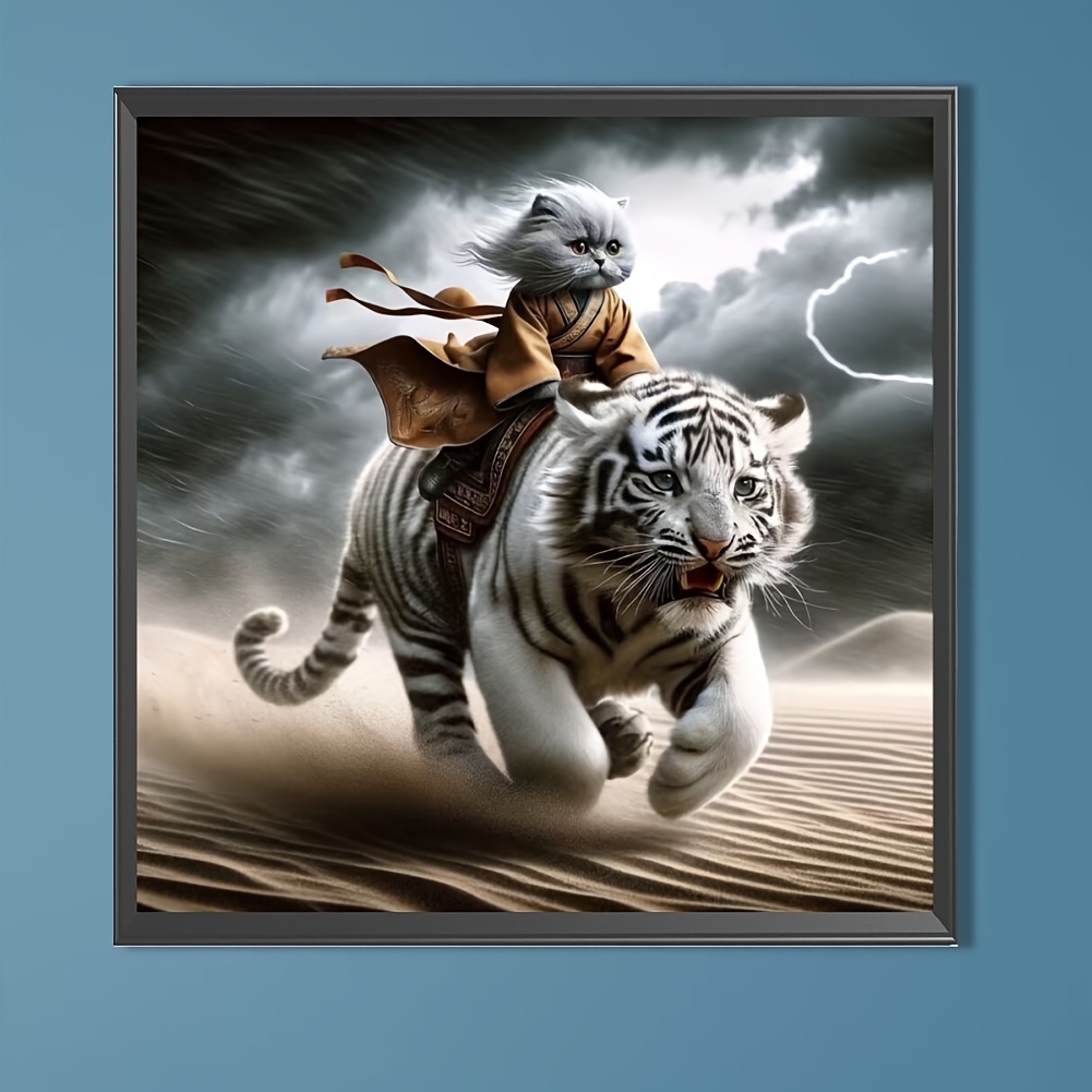 

1pc Abstract White Tiger And Cat Diamond Art Painting Kit 5d Diamond Art Set Painting With Diamond Gems, Arts And Crafts For Home Wall Decor 50x50cm/19.69x19.69in