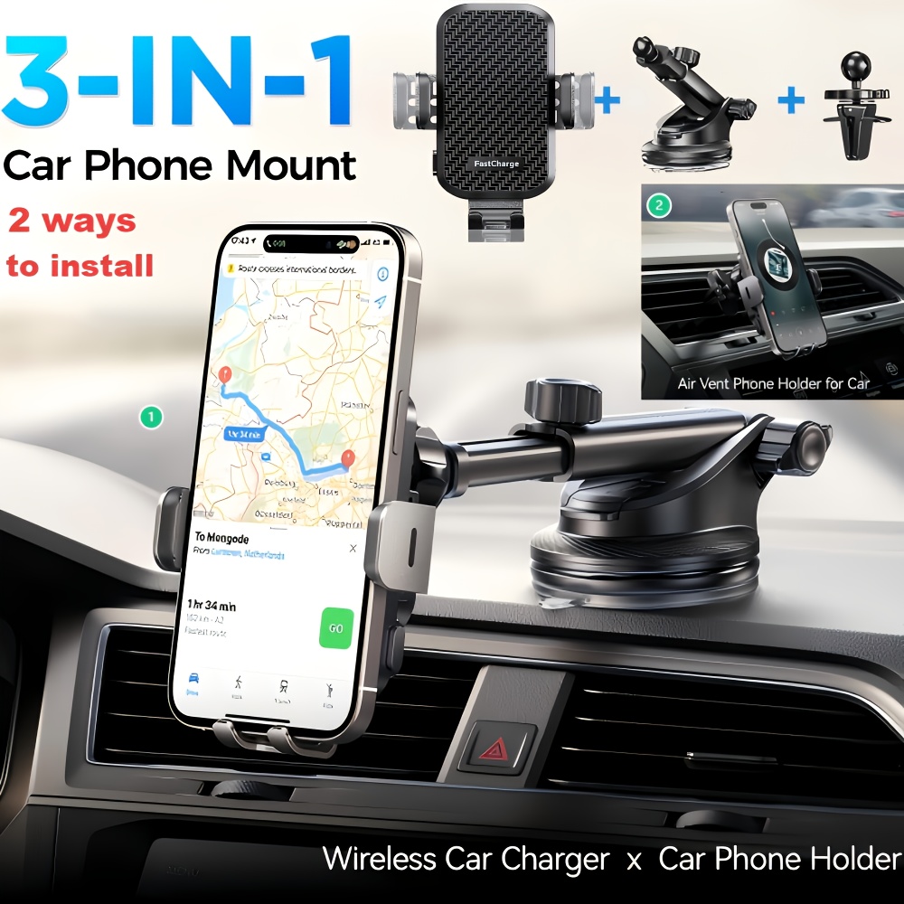 TEMU Wireless Car Charger Mount Compatible For All Smartphones With Fast, - Station, Compatible For Smartphones -