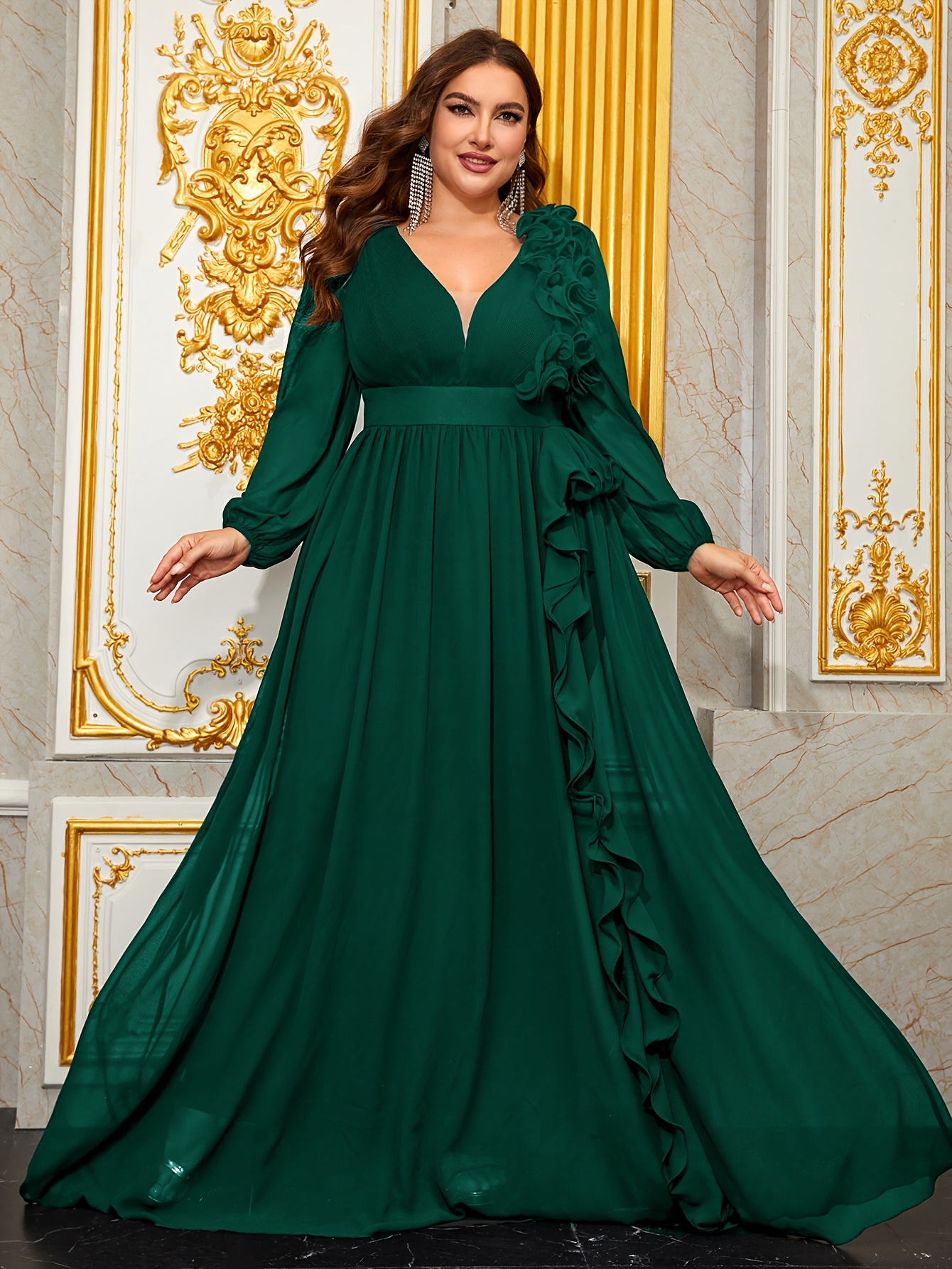 dress with long sleeves formal Tuxedo Mermaid Gown With Long Sleeves In Black, Black / Regular / 20
