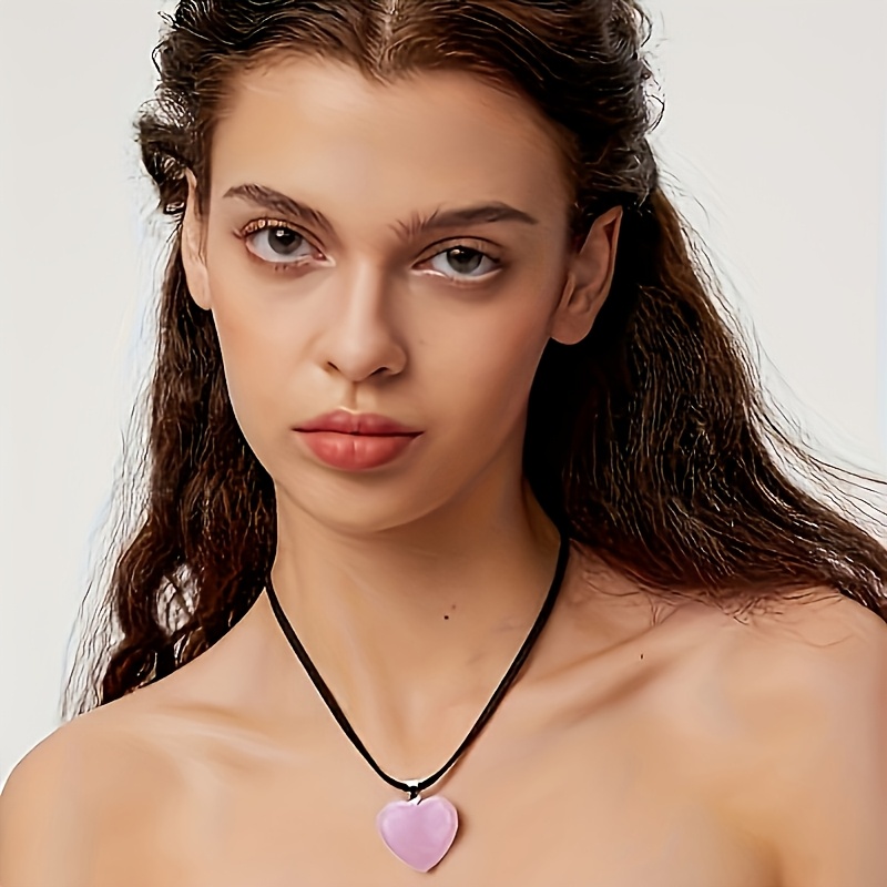 11pcs Mixed Natural Stone Heart Pendant Necklaces Set