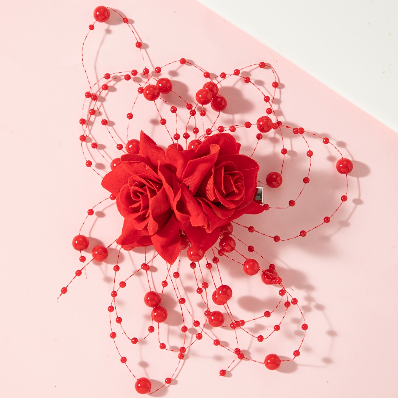 Image of 1pc Of Pearl Chain Rose Flower High-end Hairpin For Everyday Use And Valentine's Day