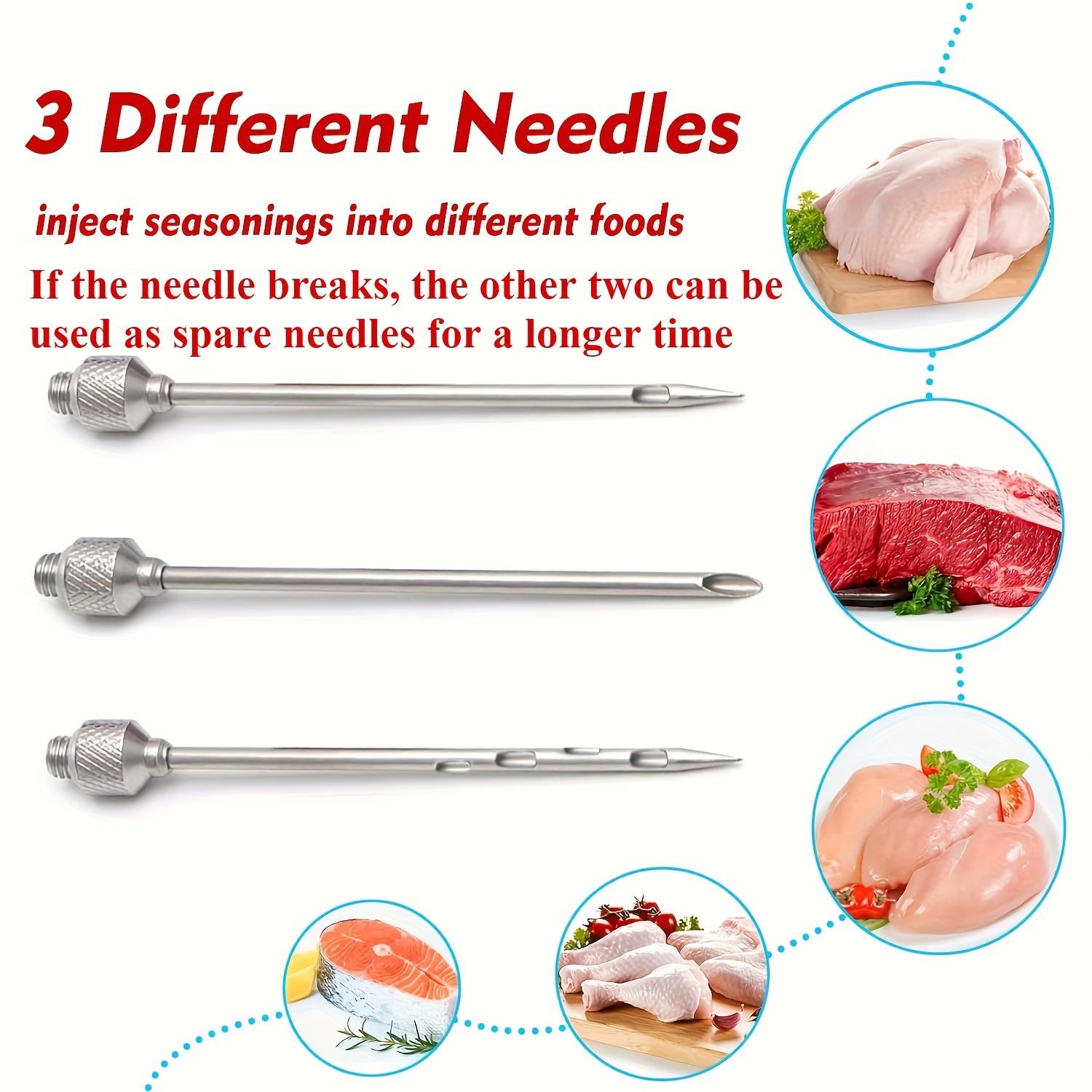 5pcs Stainless Steel & PP Marinade Syringe Set with 304 Needles - Heavy-Duty Portable Meat Injector System for BBQ, Grilling, Smoking, Marinating - Hygienic Easy-Fill Liquid & Seasoning Injector Tools Plastic syringes are for food use only, this