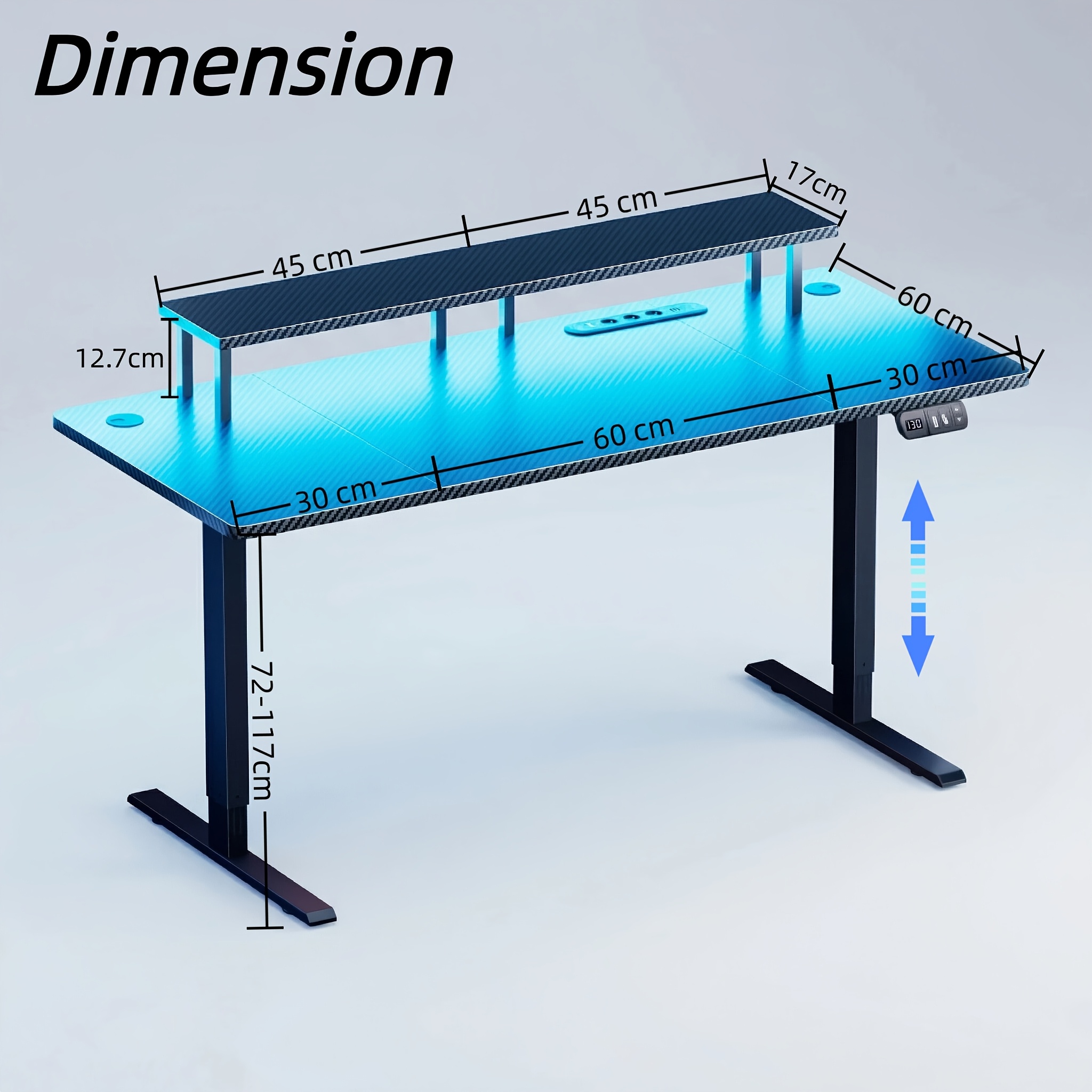 Image of Height-adjustable Desk With 3 Storage Compartments, , Desk With Led Lighting And Monitor Mount, Gaming Desk With Headphone Holder For Home Office, Black, 3 Sizes, Halloween Gifts
