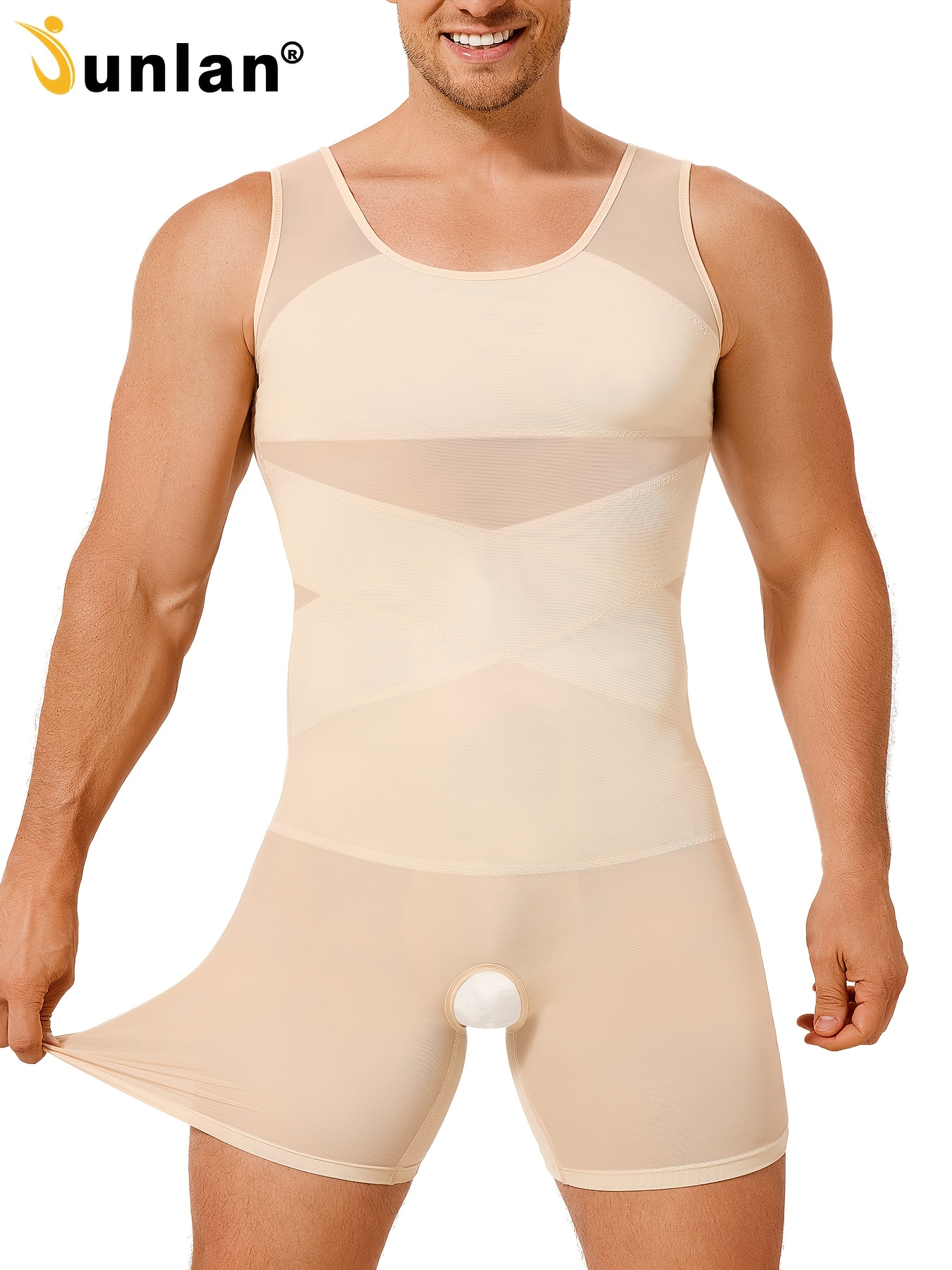 mens breathable cross waist toner slimmer full body shapewear with high stretch   and   pads for a   everyday shapewear sleek shapewear   bodysuit