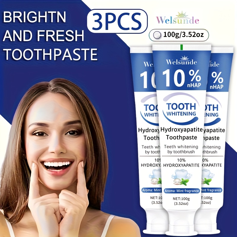 3pcs Hydroxyapatite toothpaste - Hydroxyapatite toothpaste, 10% hydroxyapatite tooth, peppermint essential oil deep cleaning paste, fresh breath strengthen dental care, basic cleaning, suitable for everyone