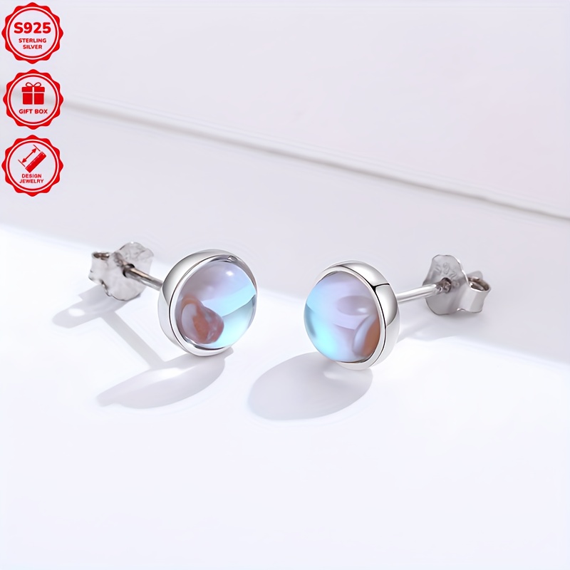 925 Sterling Silver Moonstone Stud Earrings