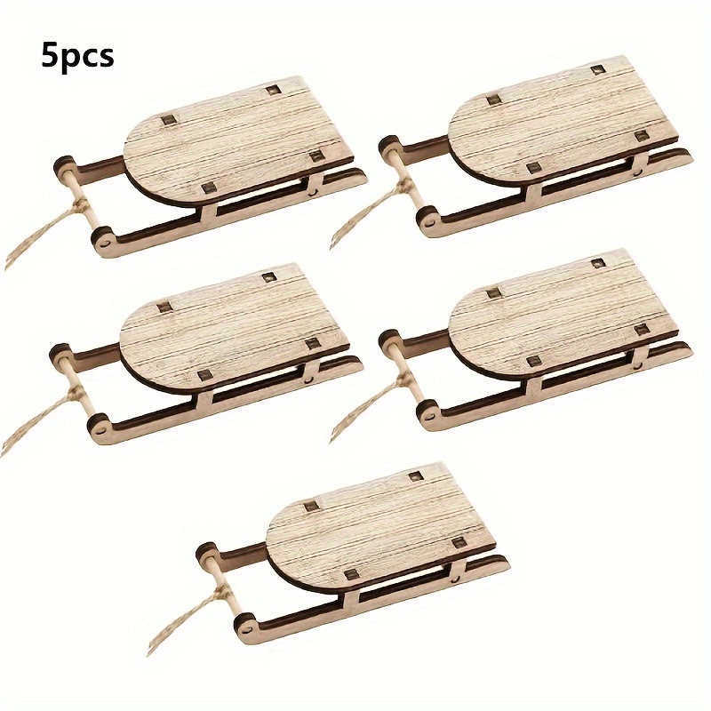 

5pcs Diy Christmas Sleigh Set - Mini Wooden Crafts For Decor, Tabletop Display