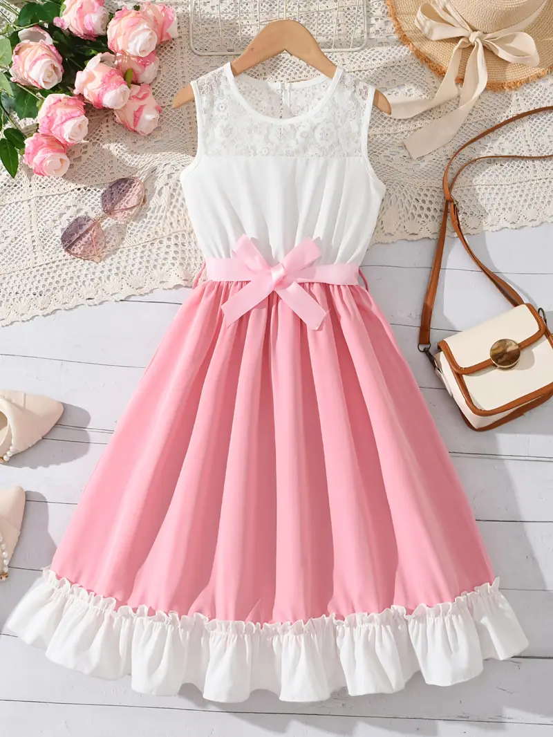 girls summer sleeveless color block dress lace border design - Temu Germany girls summer sleeveless color block dress lace border design - Temu Germany