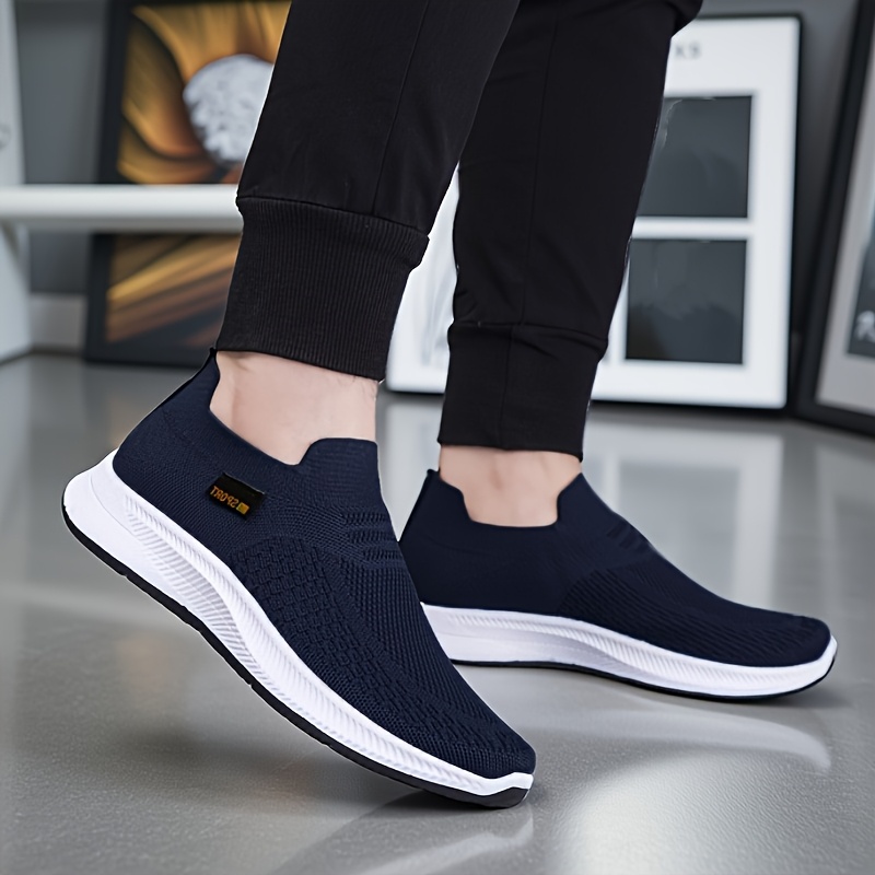 1-Pair ADO STAP Men's Breathable Slip-On Sneakers - Lightweight Woven Knit Loafers Suitable for Daily Wear, Light Sports & Semi-Formal Occasions - Low-Top Shoe with Cushioned PVC Sole, Minimalist Casual Shoes (No Laces)