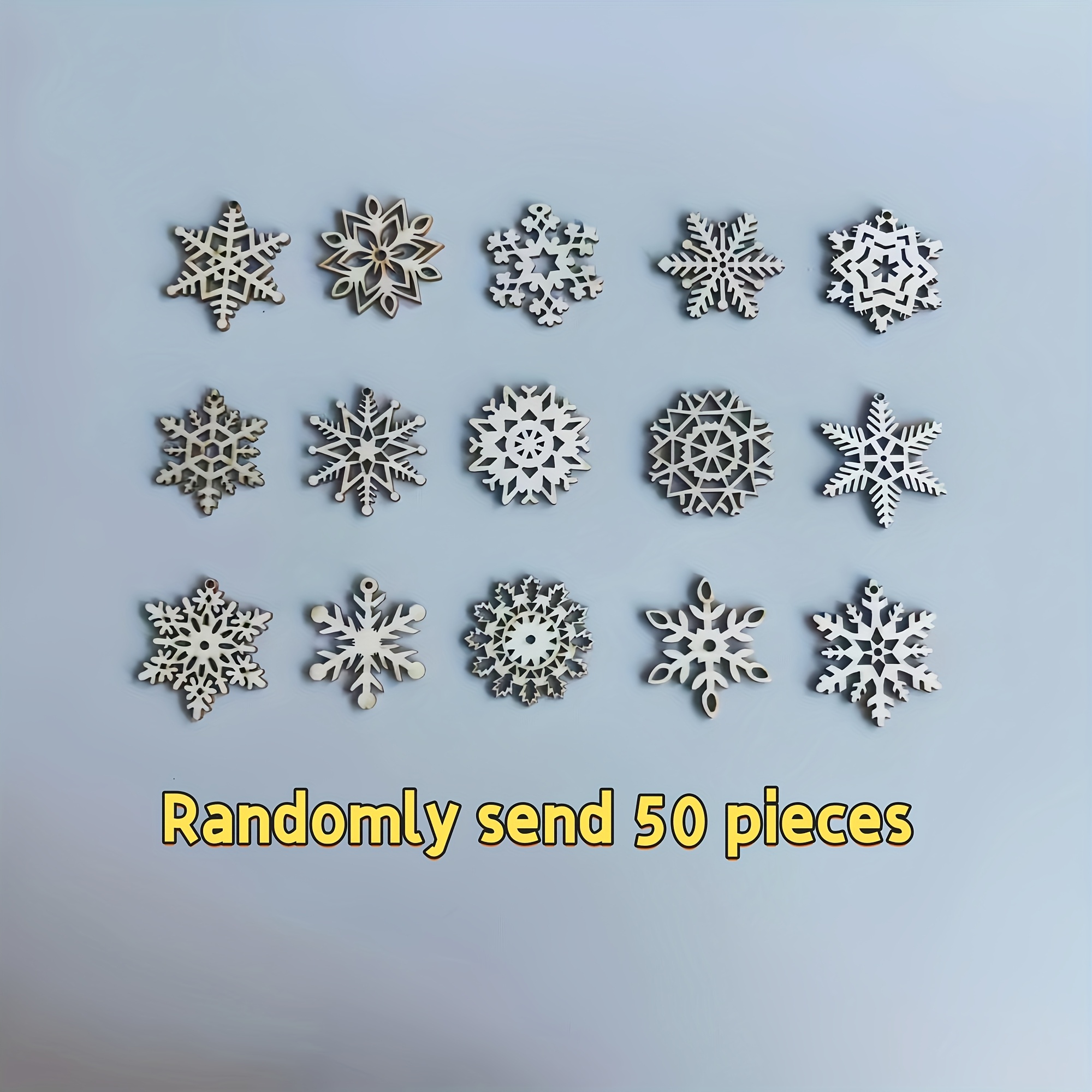 TEMU 50pcs Of Random Styles - Wooden Christmas Snowflake Wood Ornaments, Diy Hand-painted Pendants, Creative. Suitable For Holiday Scene Decoration,