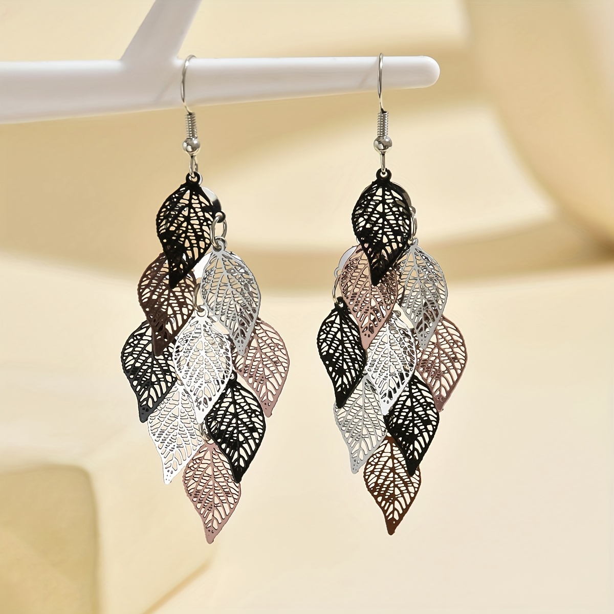 Image of Pair Of Vintage Simple Colorful Leaf Drop Earrings Suitable For Women' Shopping And Vacation Outfits