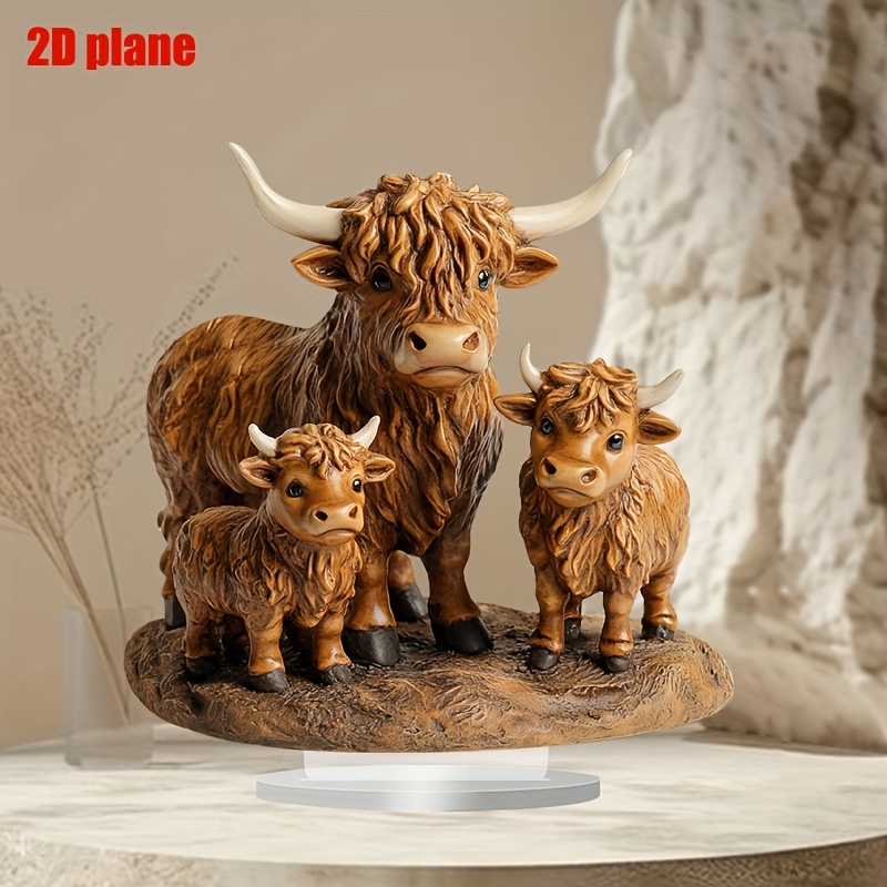 

2d Flat 1pc, Highland Cow Decor - Style, Acrylic Tabletop Decor, Home, Office Displays (9.06 "x9.06") Cow Decor Room Decor