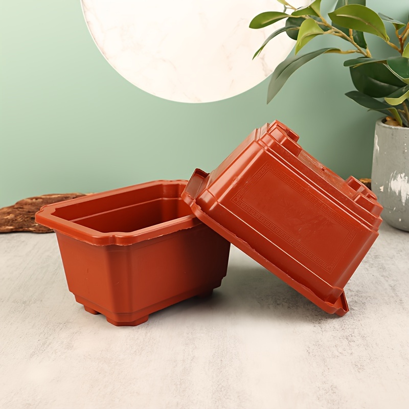 

5 Pcs Geometric Classic Rectangular Indoor/outdoor Plastic Flowerpots For Bonsai Gardening