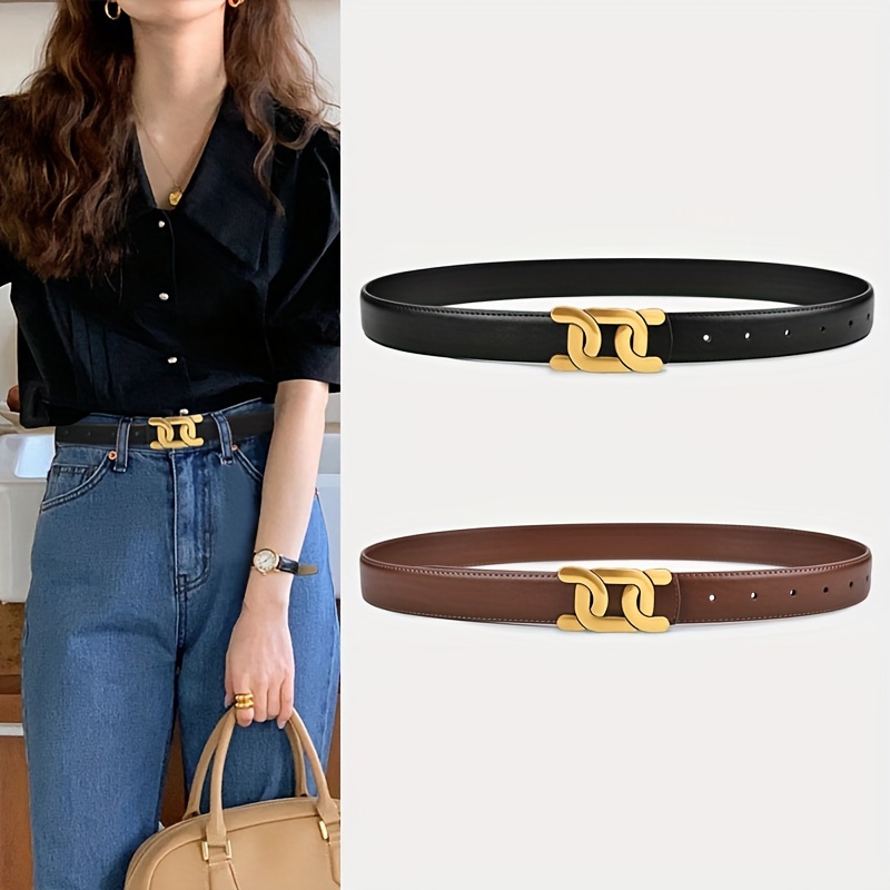 

Ceinture de Mode CKiruv pour Femmes avec Boucle en Doré - Style Vintage Décontracté Noir & Marron pour Jeans, Ceintures et Tenue Décontractée