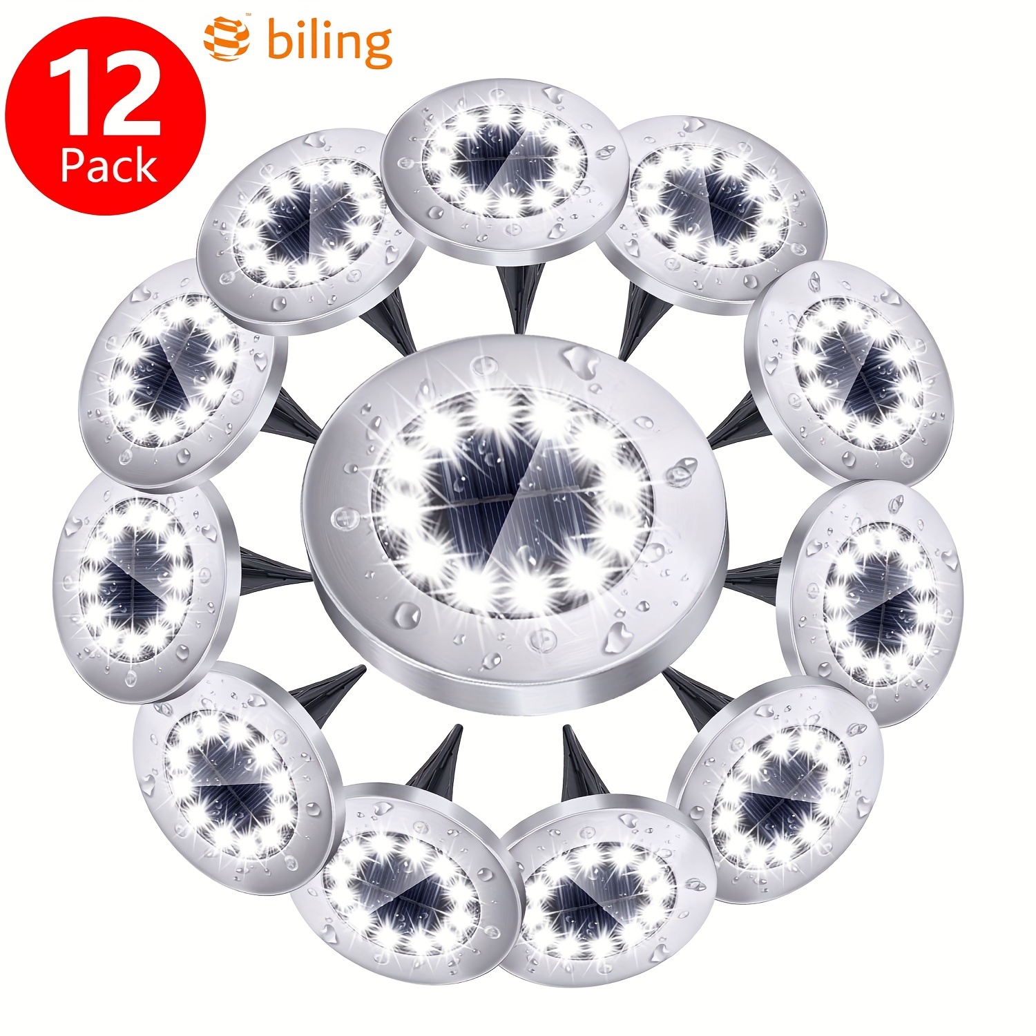 

Biling 12pcs Solar Ground Lights, Bright 12 Leds Solar Ground Lights, Flat Pathway Lights Solar Powered For Yard Walkway Garden Driveway