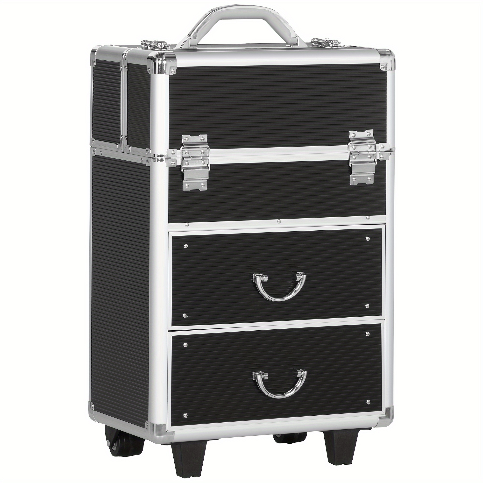 

Homcom Rolling Makeup Train Case, Large Storage Cosmetic Trolley, Lockable Traveling Cart Trunk With Folding Trays, Swivel Wheels And Keys, Black