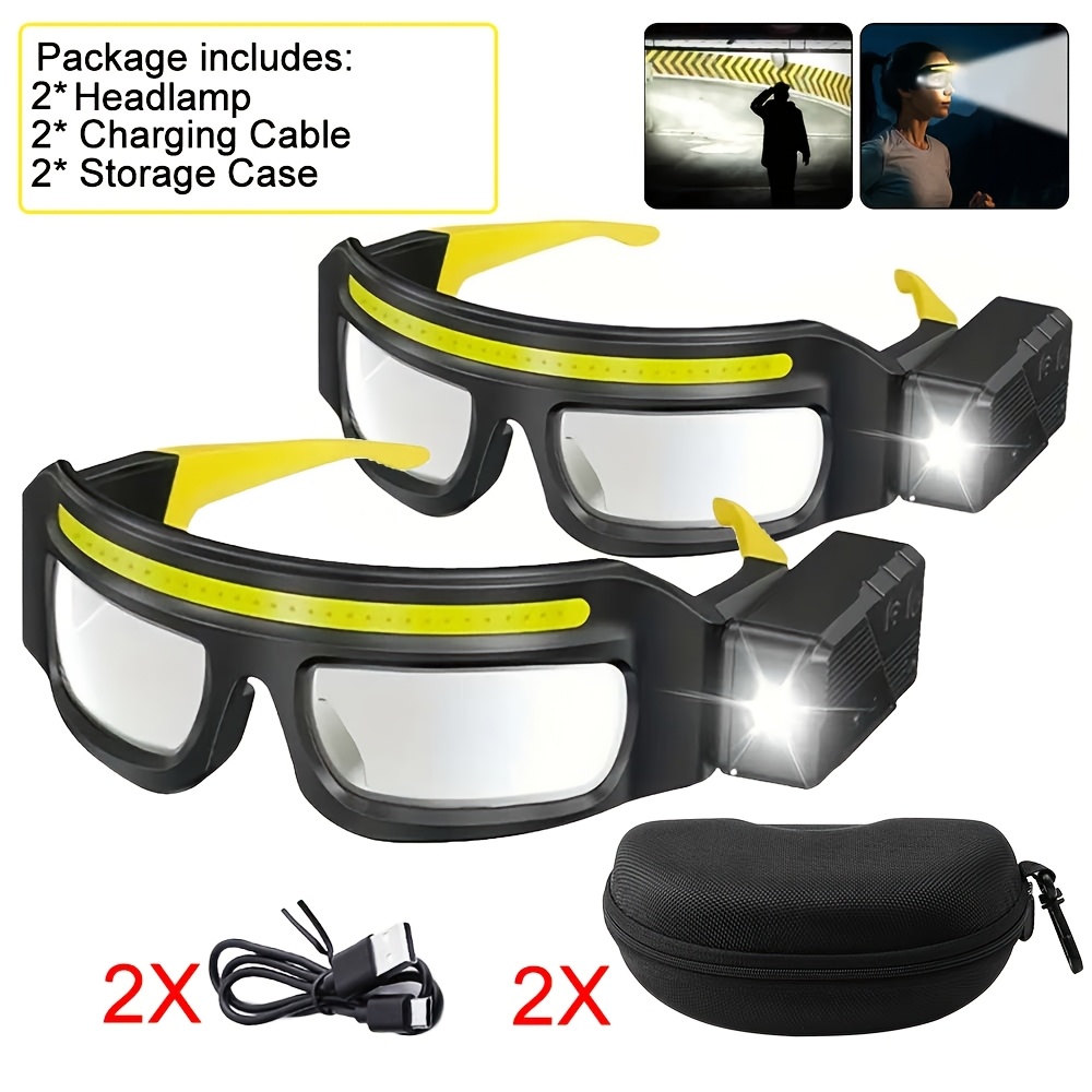 Image of 2pcs Rechargeable Led Induction Headlamp, Source Cob Headlamp With 5 Lighting , Outdoor Safety Flood Light,, Compact & Portable Design, For Night Running, Fishing, Hiking, Camping, Exploration