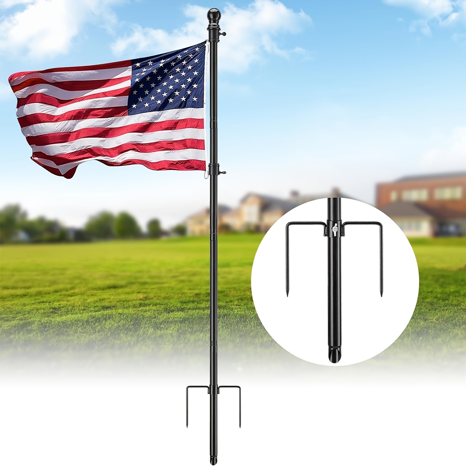 

1pc Heavy Duty Ground Flag Pole Kit - 8.2ft Free Inground Flagpole With , Portable Flag Pole For Outside House, Yard, Garden, Outdoor - Black