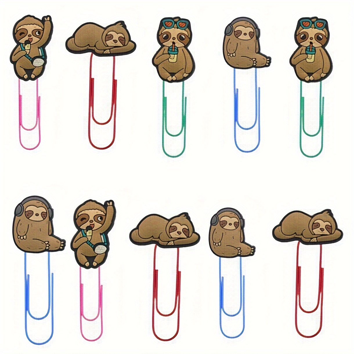 

10 Pcs Cute Cartoon Sloth Paper Clips - Colorful Bookmark Clips For Office, School, And Home - Non-rechargeable, No Feathers, Electricity-free Desk Accessories For Books And Files