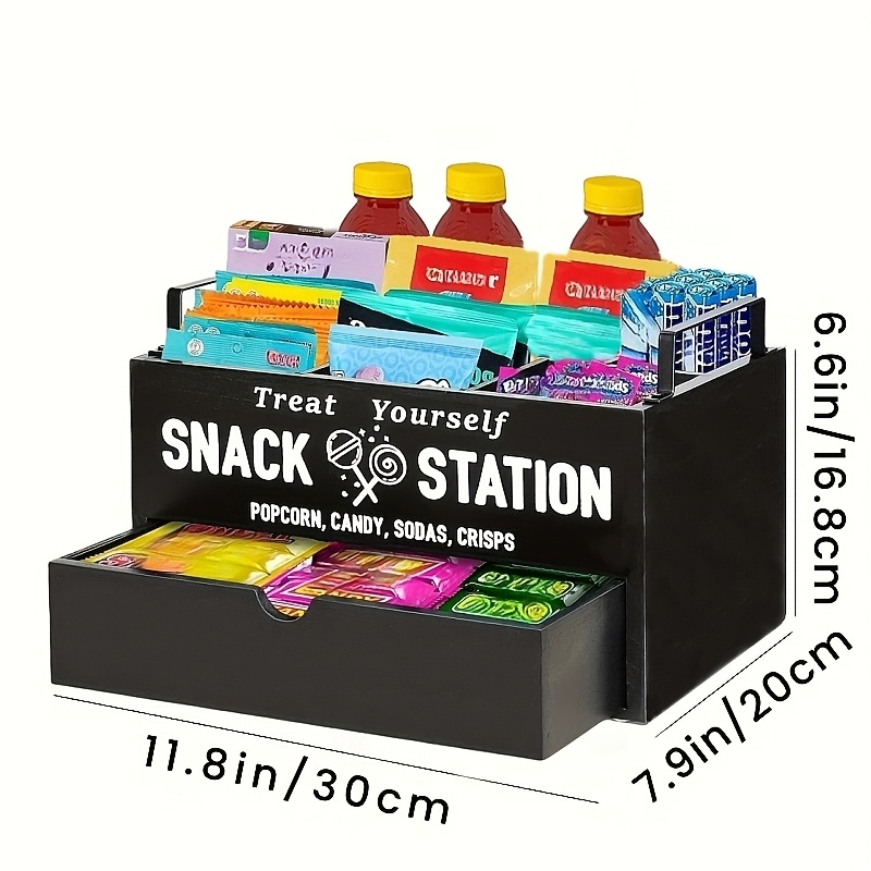 TEMU Snack Organizer For Countertop, Wood Pantry Storage Bins With Handles, Snack Organizer For Pantry, Kitchen, 4 Compartment Food Container Snack