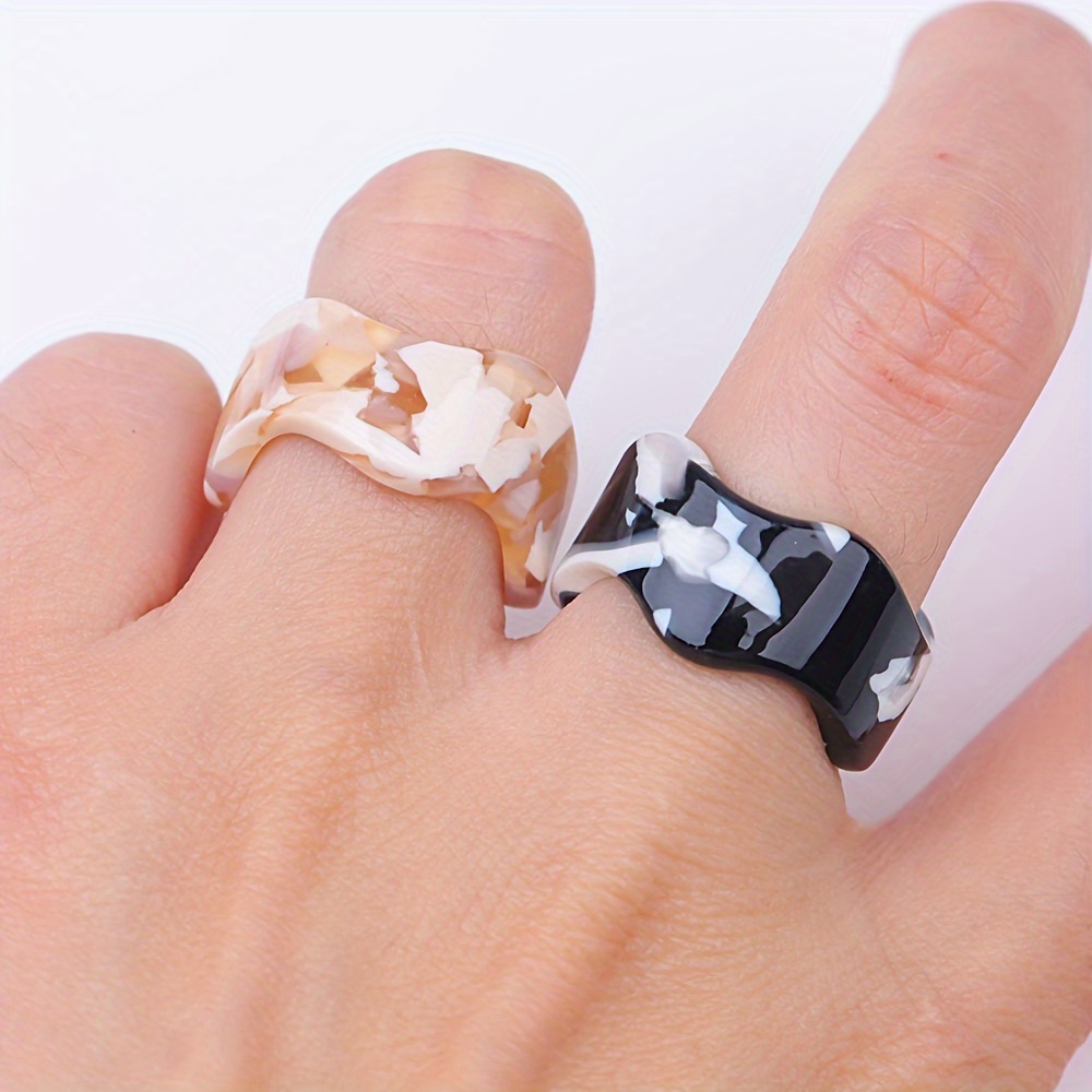 10pcs Ocean Marble Texture Gradient Wave Open Resin Ring Set