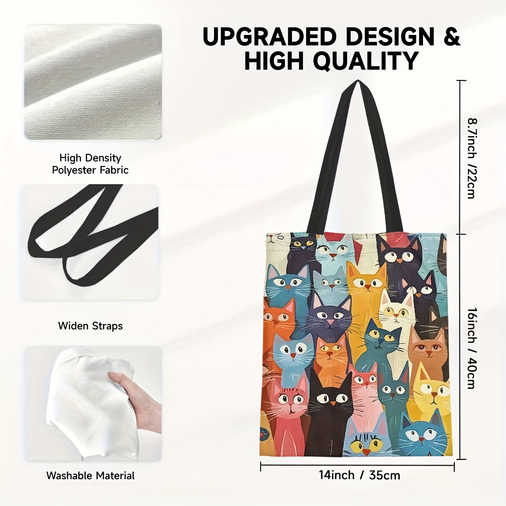 E-shop 1 Stück, Bunte Katzenmuster Bedruckte Casual Tragetasche, Wiederverwendbare Modische Schultertasche für Damen Herren, Lustige Multifunktionale
