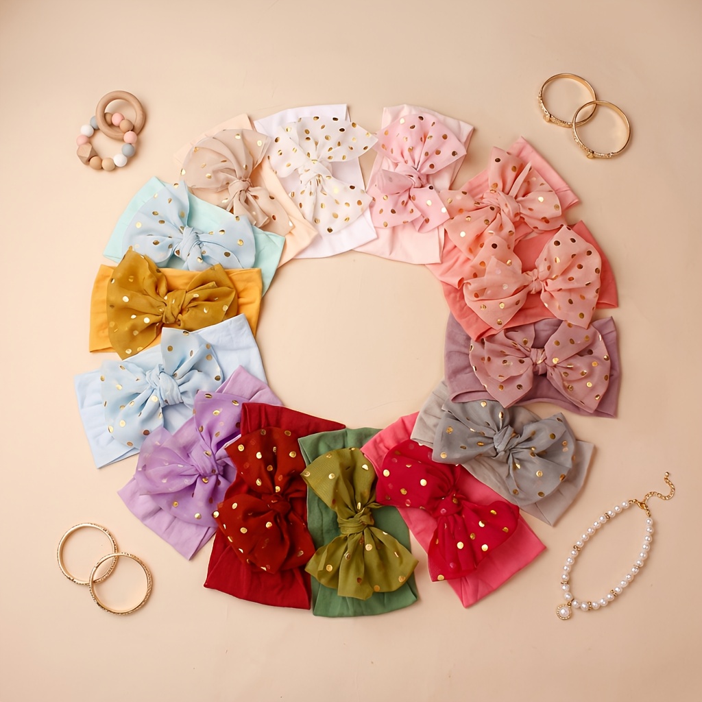 Image of 14pcs Baby Hot Stamping Bow Nylon Headband Cute Baby Elastic Headpiece Soft And Comfortable Elastic Headband Suitable For