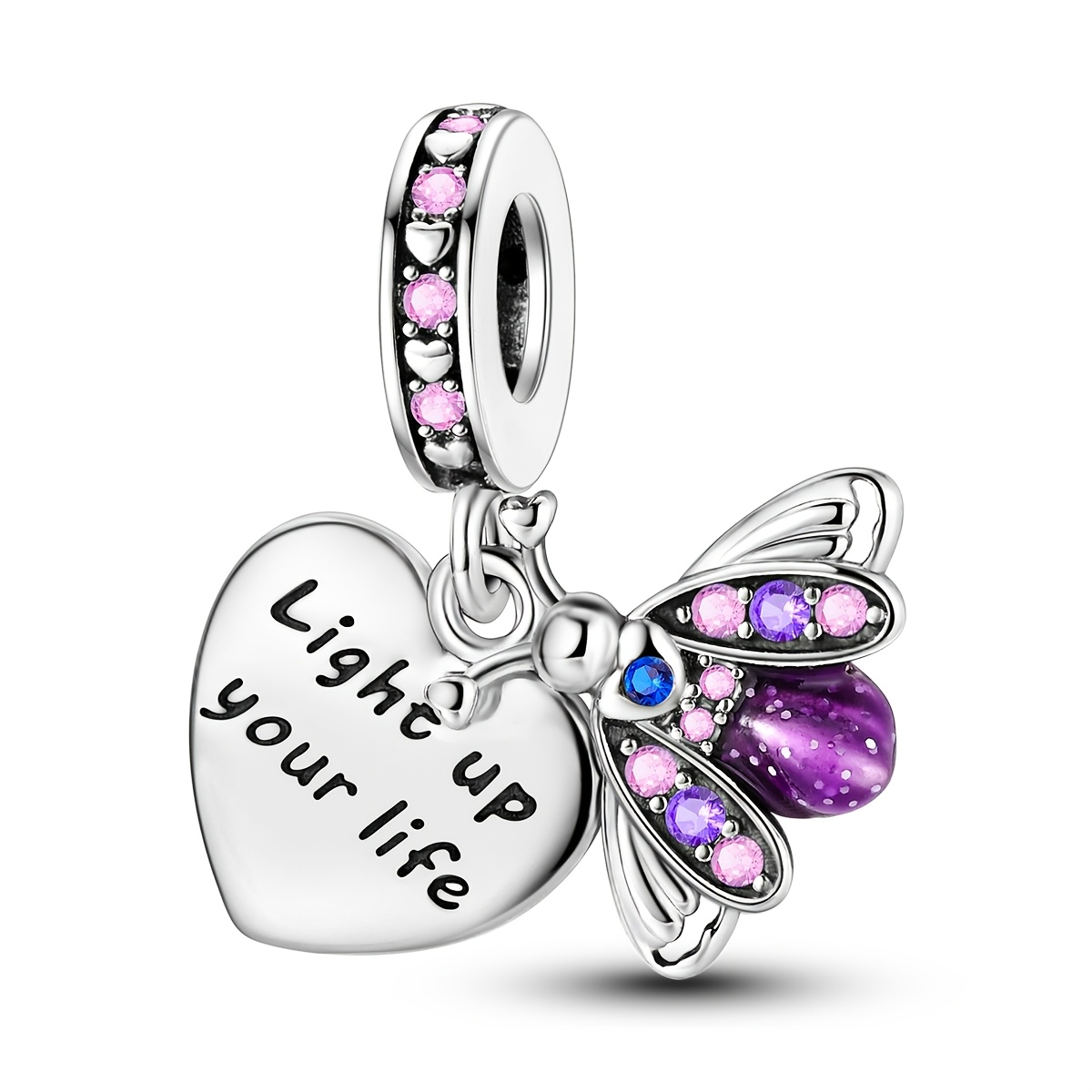 Image of 1pc Original 925 Sterling Silver Beads For Women Luminous Firefly Heart Tag Pendants Jewelry Gifts Fits Original Bracelet & Necklace Diy Making