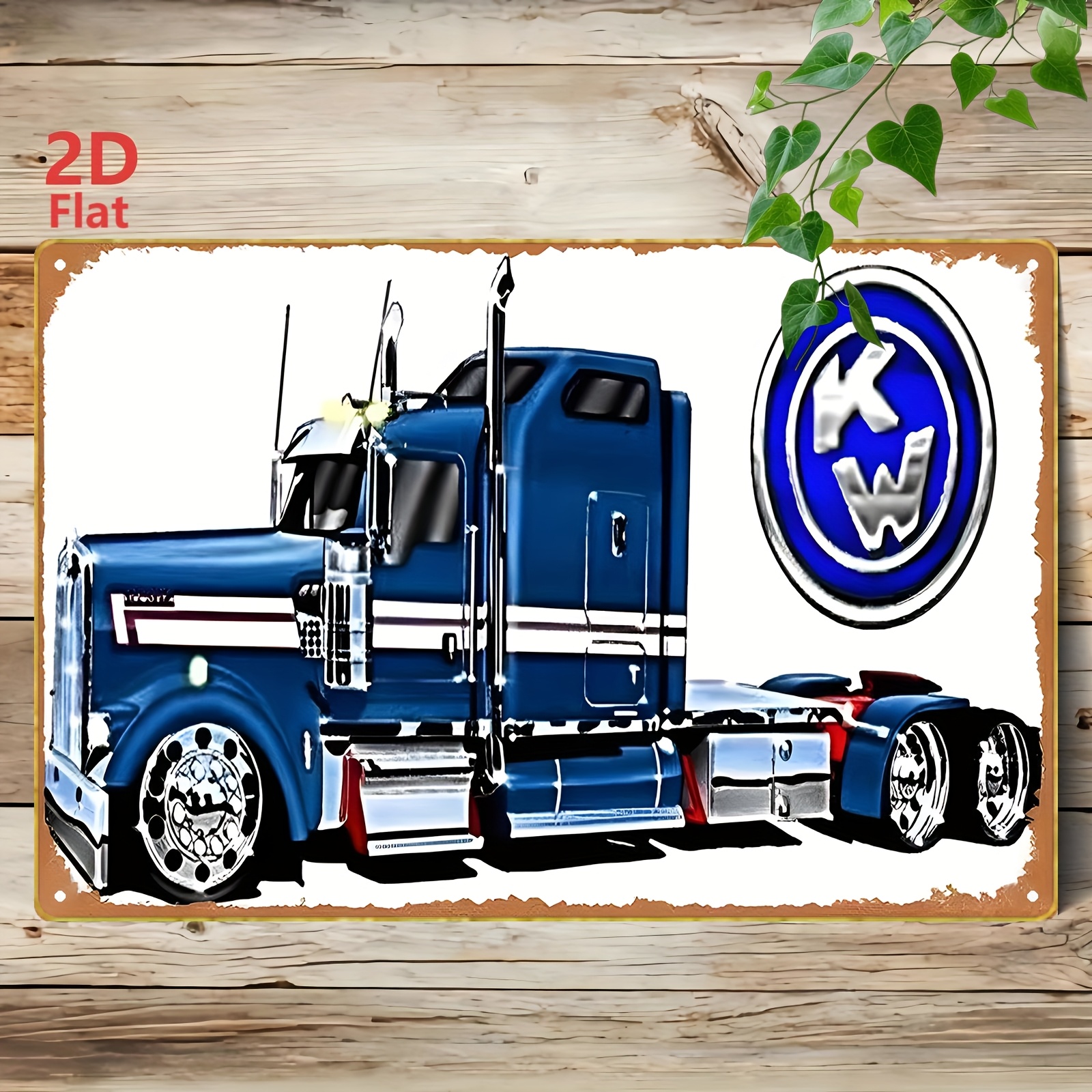 TEMU 2d Flat - 【2d Flat】 2d Flat - [2d Flat] [ideal Gift] 2d Flat, 1pc For Truck Metal Wall Art - Blue Semi- For Truck With Kw Logo, Heavy-duty Iron