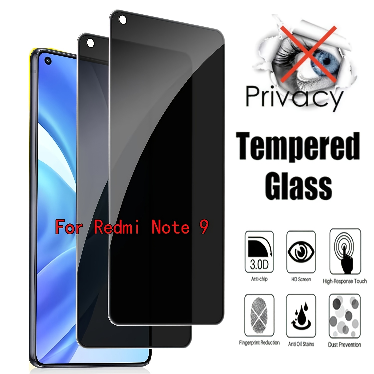 TEMU 2pcs 9h Privacy Tempered Glass For Redmi Note 9 5g Anti-spy Screen Protector Glass Film