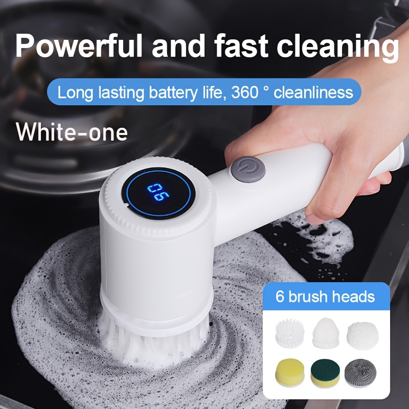 TEMU Spazzola elettrica a 360簞, compagno di pulizia domestica senza sforzo con 6 testine intercambiabili e display digitale della batteria, pulitore
