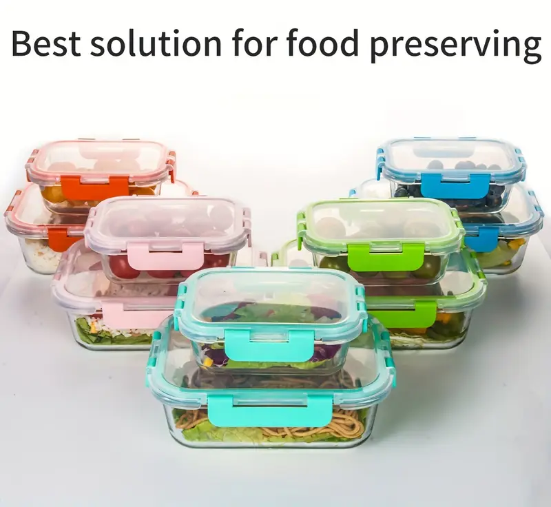 10 pack glass meal prep containers, food storage container set with airtight lids (34oz+12oz), kitchen organization, sleek storage containers, rectangular containers, microwavesafe containers, dishwashersafe containers, reusable containers, healthconscious , meal preppers Product details 5