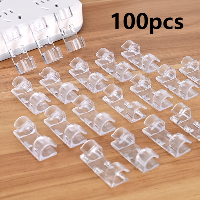 TEMU 100 Pinces de Câble en Plastique Transparent | Pinces de Gestion de Fils Électriques, Organisateurs de Cordon d'Alimentation, Montage Adhésif