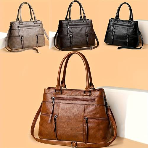 elegant womens handbag crossbody purse high quality multiple pockets comfortable adjustable strap zipper closure in coffee black light brown khaki solid color casual purse elegant lined