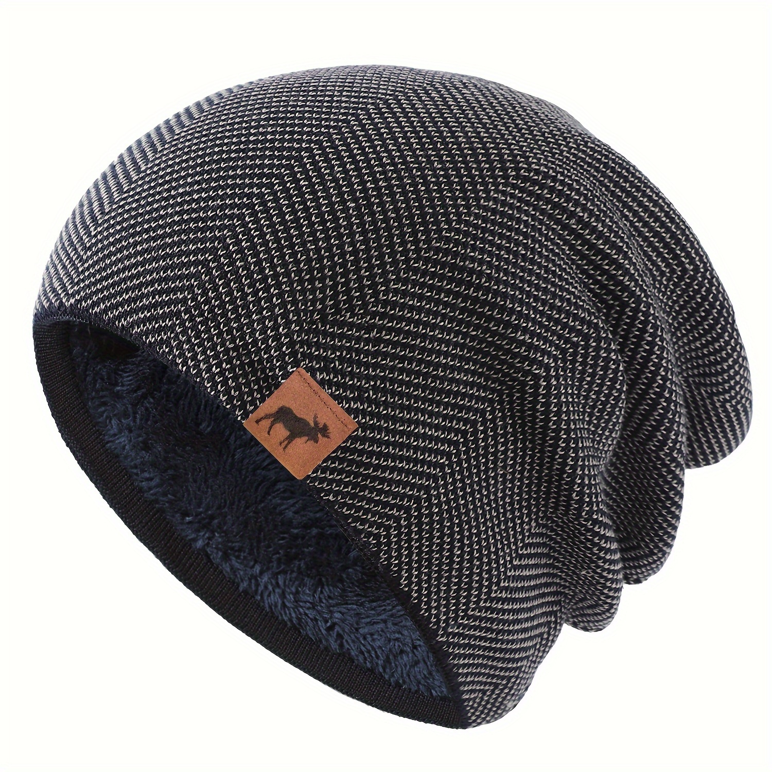 TEMU Kerst Rendier Wintermuts Cadeau, Dik Gevoerde Fleece Lining Echte Warme Outdoor Gebreide Muts Unisex Losse Pasvorm Vaders Comfortabele Beanie