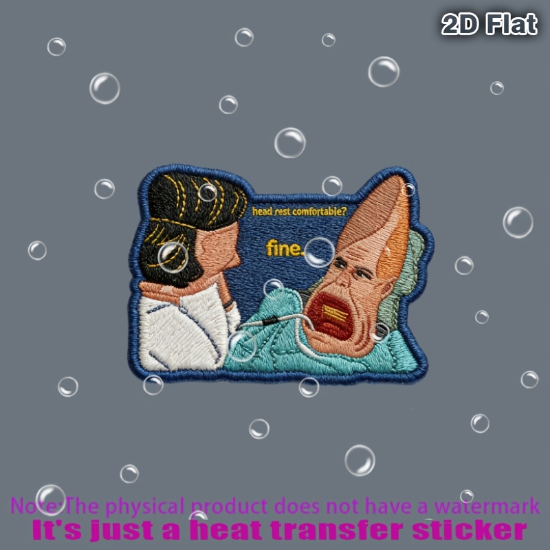 item picture patch featuring two characters   one with black hair and white shirt   heat transfer stickers are suitable for flat fabrics such   hats canvas bags throw pillows leather bed sheets carpets etc  