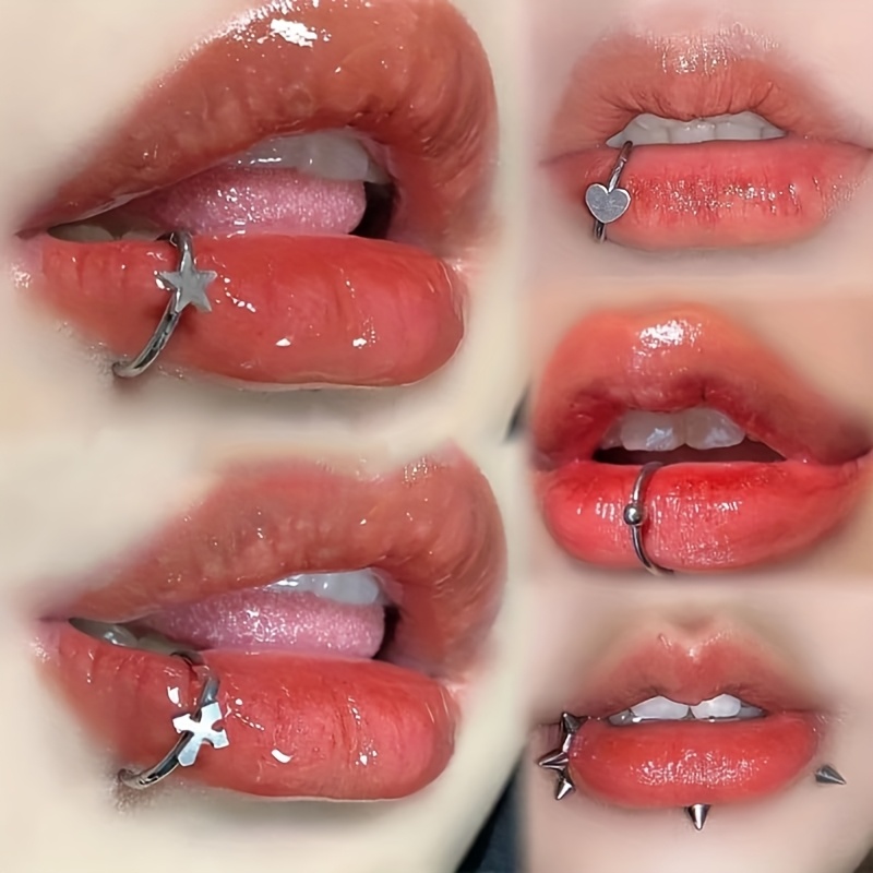 A Set Of Fake Piercings, Stainless Steel Clip-on Spike Lip Rings, Non Piercing Spherical Lip Stud Sticker, T-shaped Medusa Faux Piercing Jewellery for Men Women