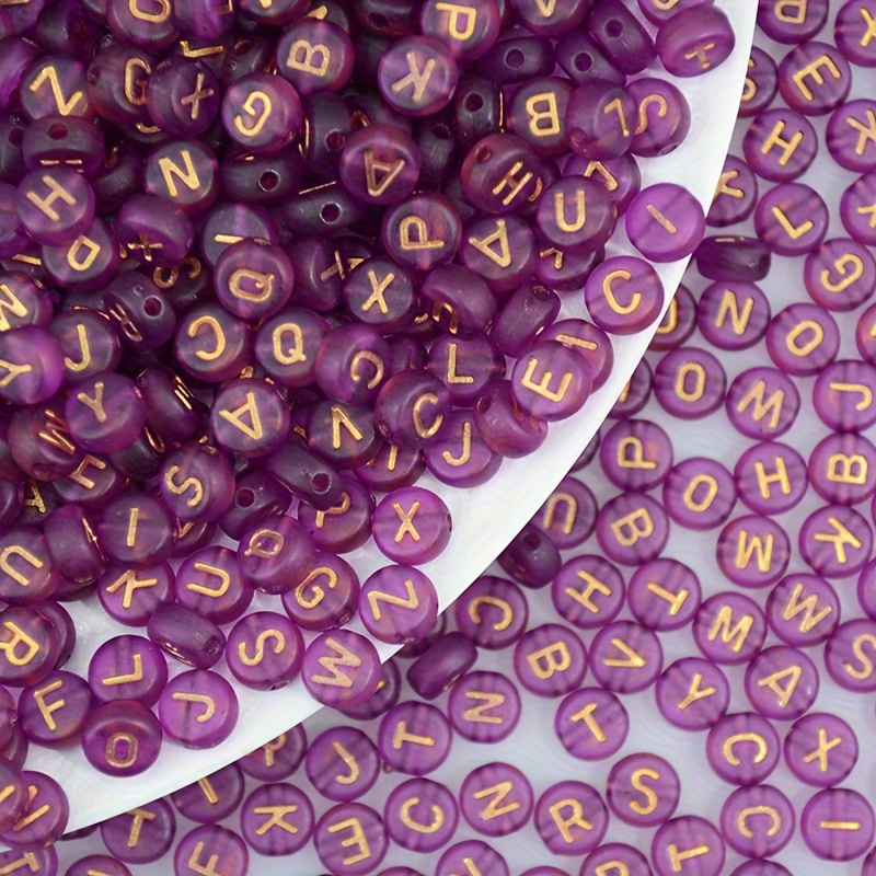 100pcs Frosted Purple Letter Beads