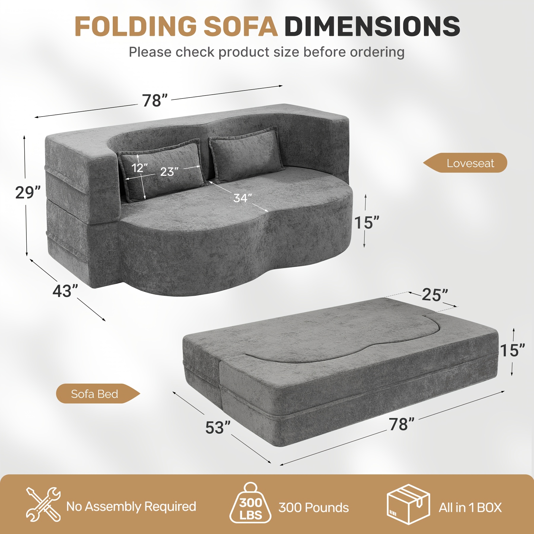 Convertible Folding Sofa Bed, 78