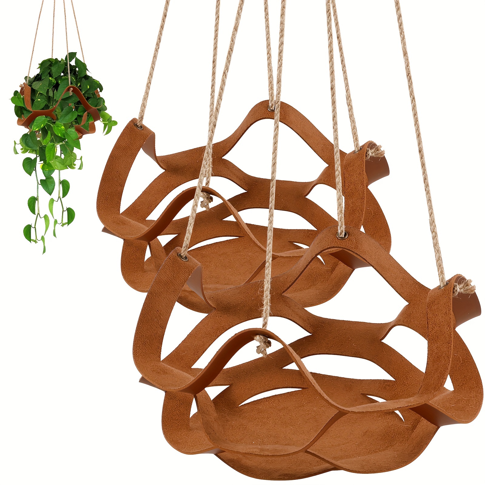 

2pcs Hanging Basket Pu Leather Plant Hanger Hanging Basket Plant Display Rack Decorative Hanging Plant Basket Indoor Outdoor Hanging Plant Basket For Living Room Garden Wall