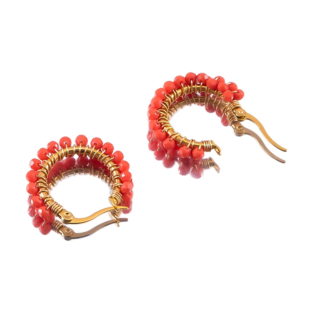 TEMU Lot de 2 paires de boucles d'oreilles rondes perlées de style bohème, accessoires de bijoux d'oreille à soi-