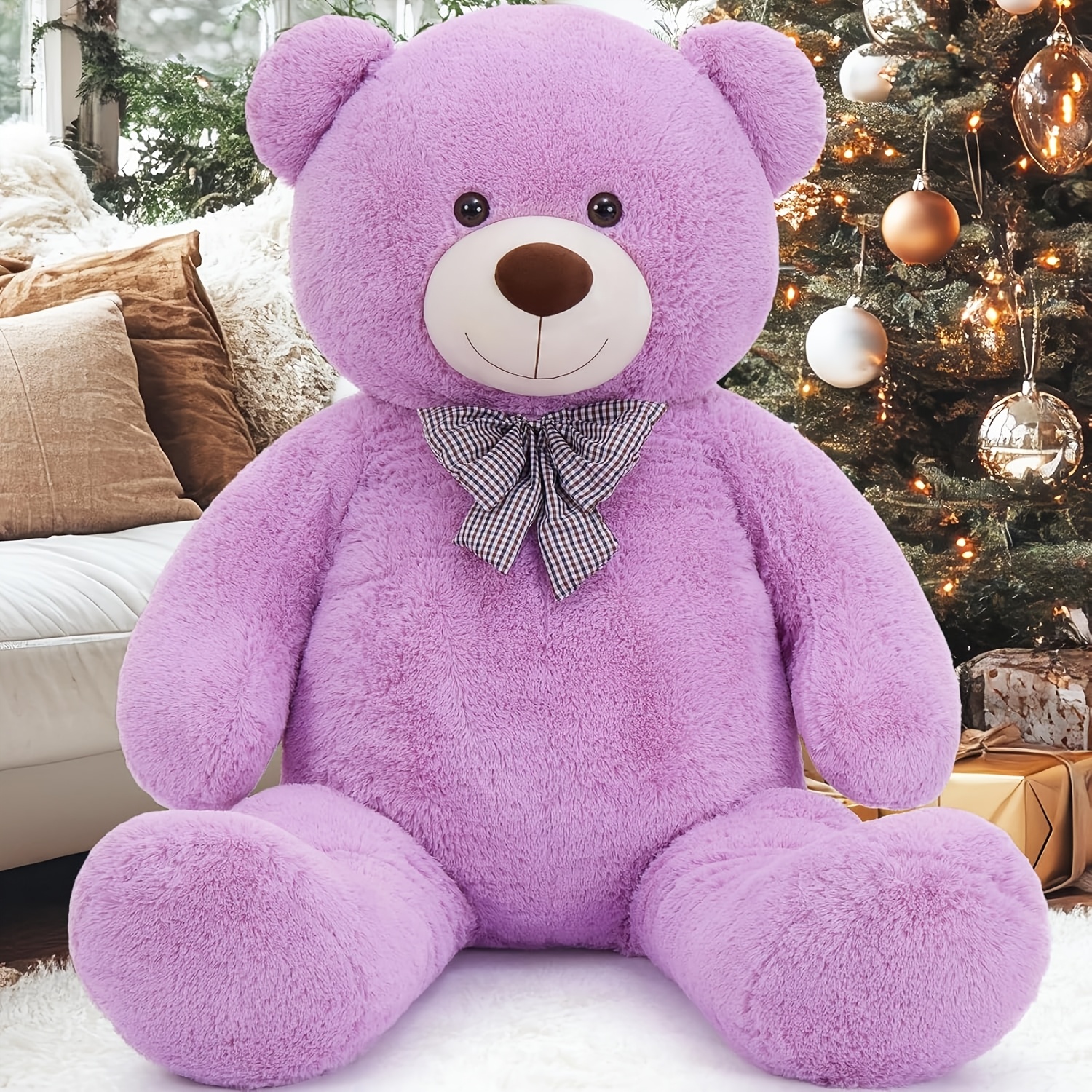 Image of Morismos Enormous Teddy Bear Valentines For Girlfriend, 120cm Purple Plush Xxl, Large Soft Stuffed Animal Kawaii Presents For Girls Kids Women Birthday Party Decorations