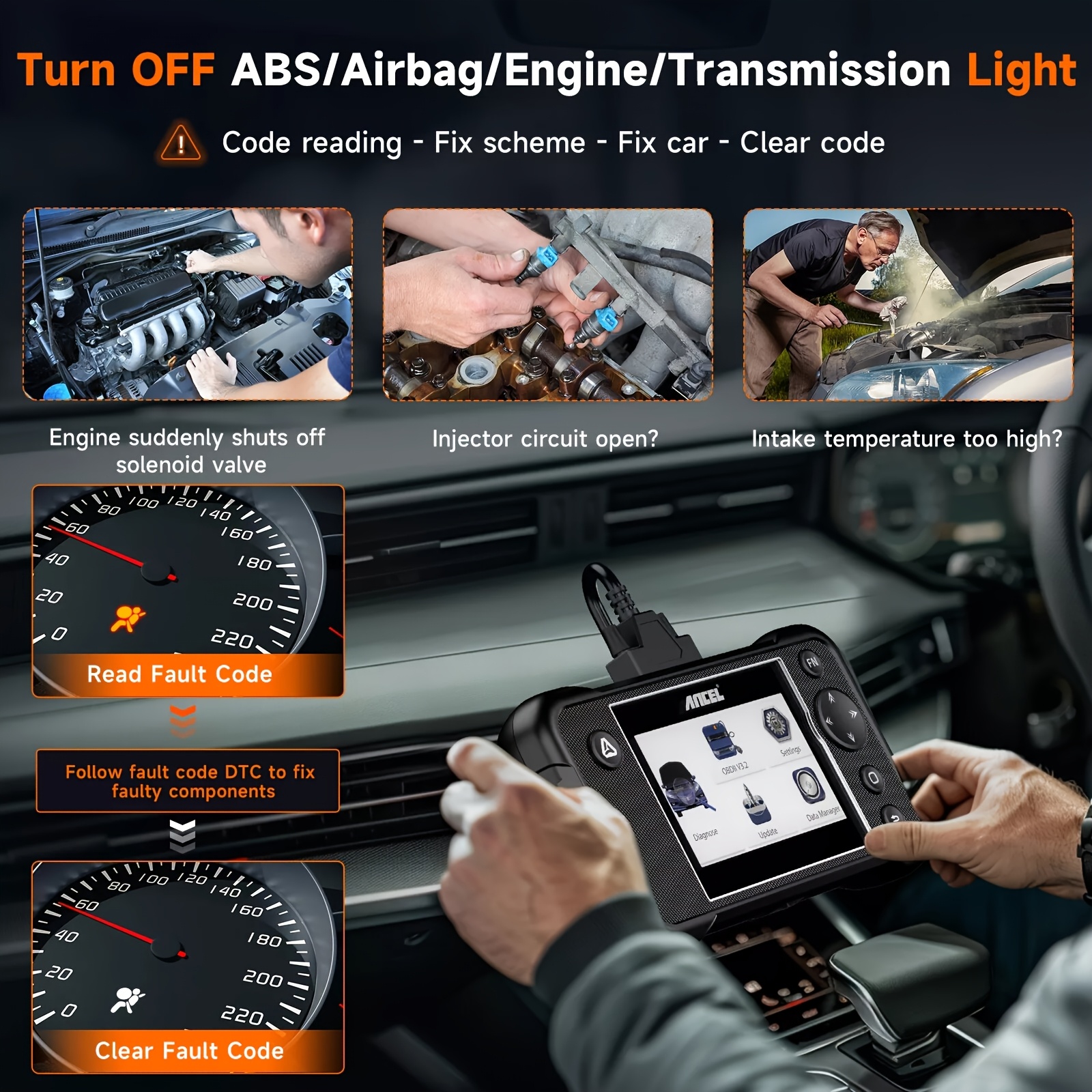 ANCEL FX3300 Professional Full OBD2 Scanner | Full System Car Diagnostic Tool (Engine, ABS, SAS, SRS, TPMS, TCM, EPS, EVAP, Injector, Turbo, Battery Etc.) | Live Data Stream & I/M Readiness Check | Lifetime Free Upgrades | 99% Vehicle Compatibility