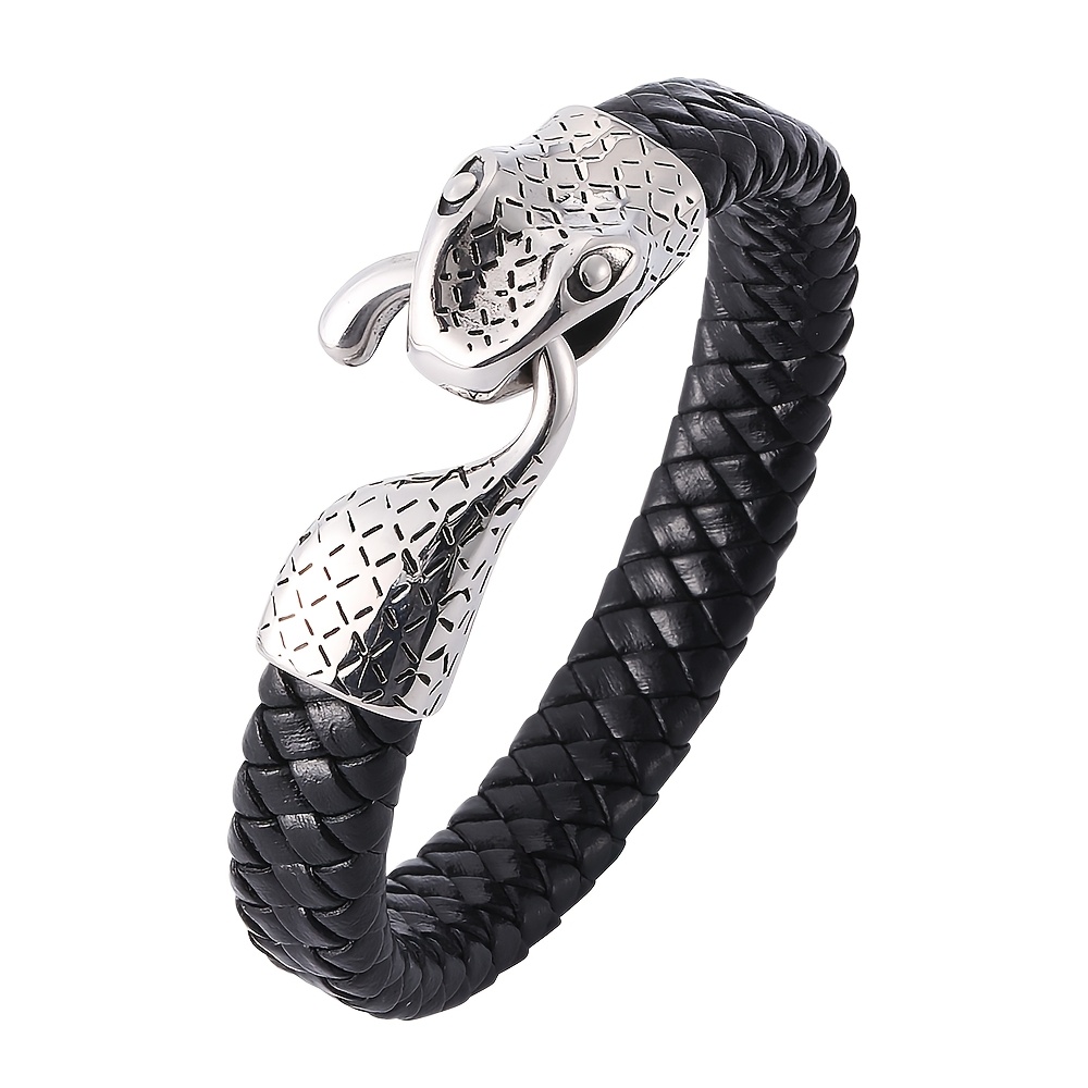 Retro Snake Leather Bracelet Punk Style Snake Head Bracelet
