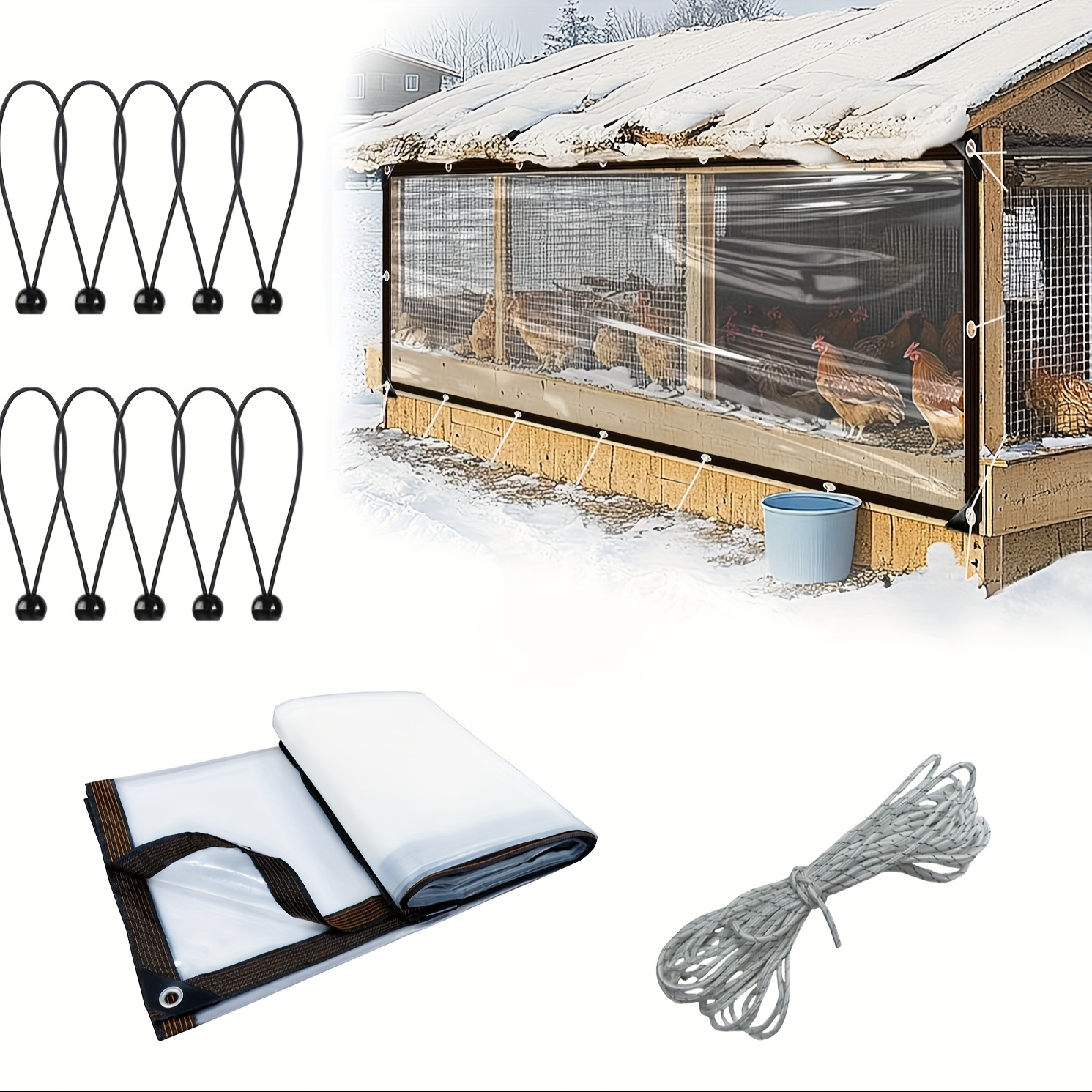 thumbnail image 2 of Chicken Coop Cover Waterproof, 11.3 X 6.3 Ft Chicken Run Cover Coop Tarp 22 Pcs Ball Bungees Cords Outdoor Large Chicken Coop Walk In Chicken Run Pen 2 of 14